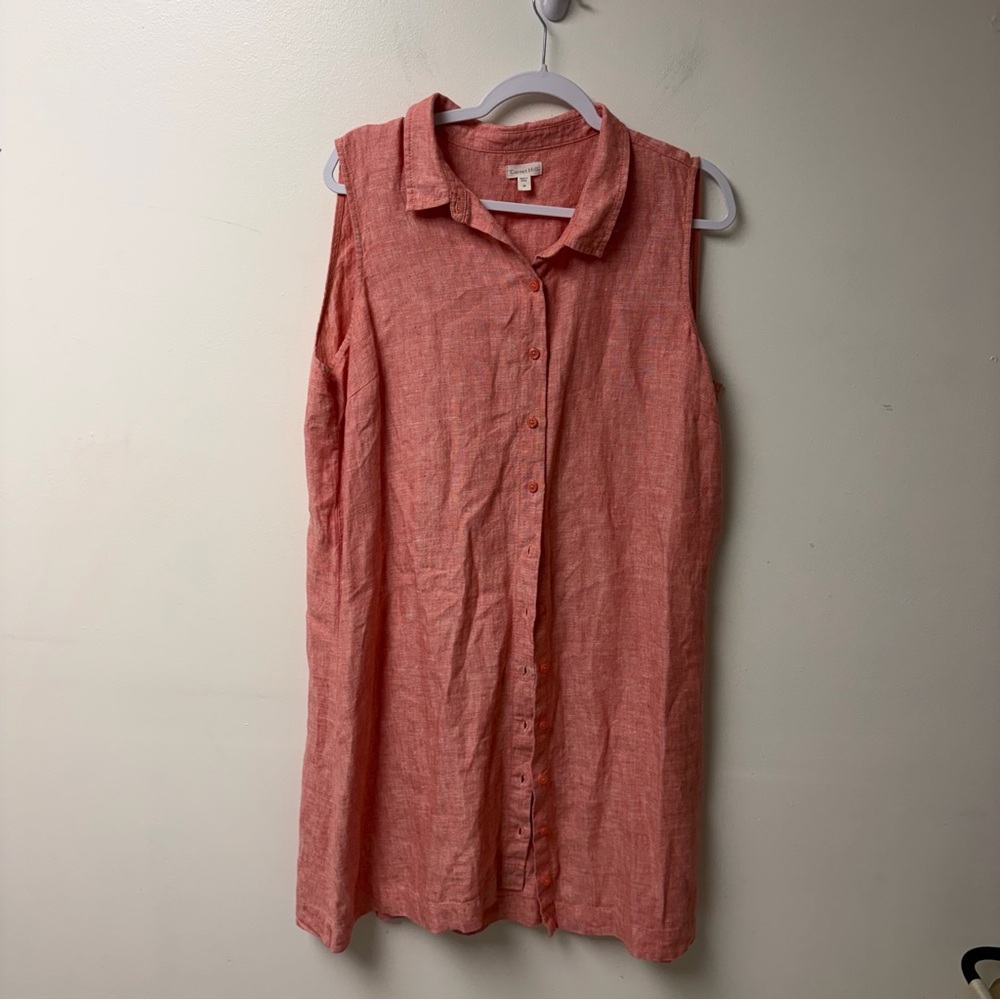 Garnet Hill EUC Classic Linen Shirt Dress Sleeveless Size 18 - Picture 2 of 4
